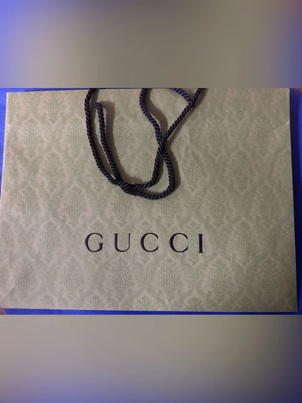 Gucci 💯% Authentic Damask Green Embossed Shopping gift bag w/Black Rope Handles